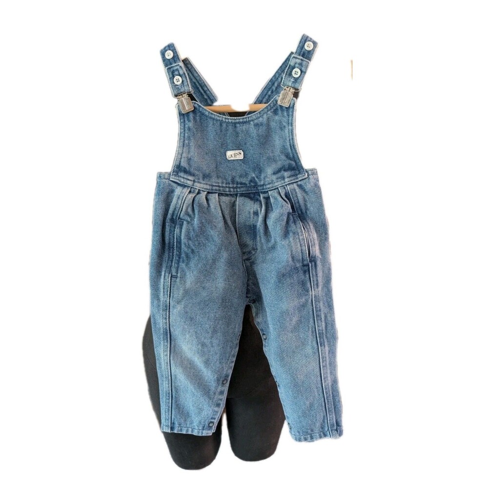 Vintage GUESS CLIP Overalls Georges Marciano USA Baby Girls Denim Size 12 Months